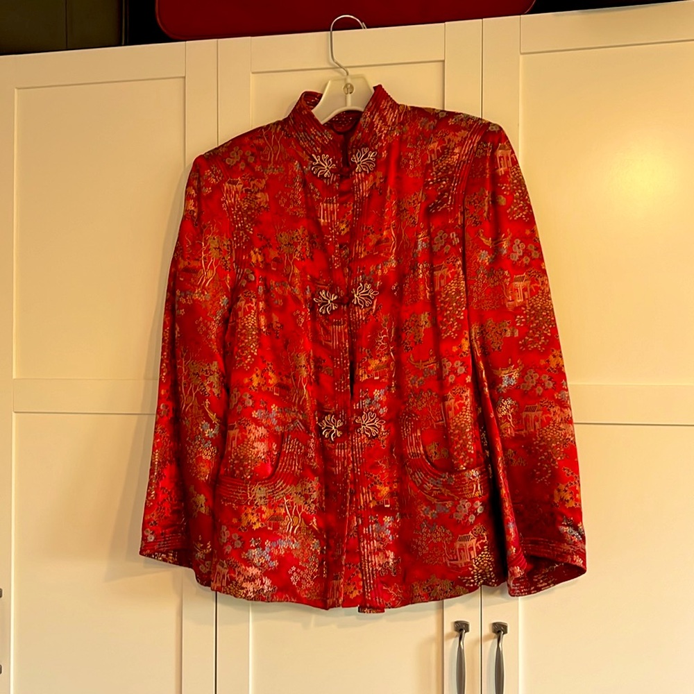 Beautiful silk brocade handmade asian chinese custom jacket blazer size medium.